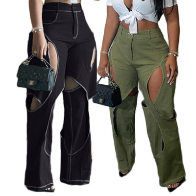 EVE Casual Patchwork Hollow Out Straight Pants QYXZ-9127