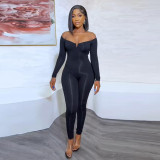 EVE Plus Size Solid One Shoulder Long Sleeve Jumpsuit NY-2779