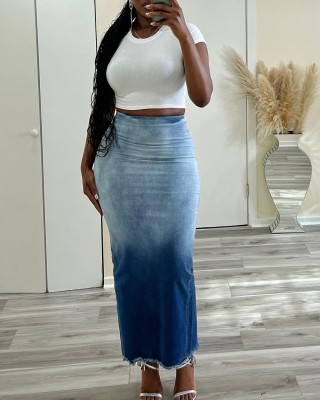 EVE Fashion Slit Tassel Denim Long Skirt LSD-1386