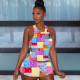 EVE Casual Patchwork Print Tight Two Piece Shorts Set YIM-353