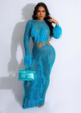 EVE Knits Hollow Out Tassel Sequin Beach Maxi Dress CM-8691