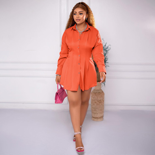 EVE Solid Color Lantern Sleeve Shirt Dress MIL-L503