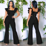 EVE Solid Square Neck Ruffles Two Piece Pants Set BY-6581