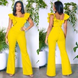 EVE Solid Square Neck Ruffles Two Piece Pants Set BY-6581