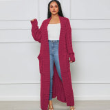 EVE Solid Color Long Sleeve Long Sweater Cardigan FSXF-380