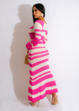 EVE Color Block Long Sleeve Knit Maxi Dress OSM-4403