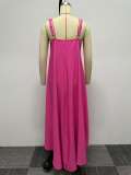 EVE Plus Size Chain Shoulder Strap Solid Color Irregular Dress NY-10547