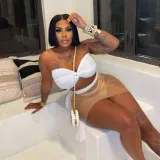 EVE Mesh Splicing See Through Solid Wrap Chest Swimsuit 3-Piece Set NY-K2803