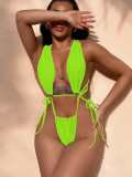 EVE Solid Color Sexy Cross Tie Up One Piece Swimsuit CASF-6588
