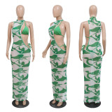 EVE Fashion Print Irregular Mesh Dress Bikinis Three Piece Set CYA-900528