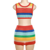 EVE Color Block Knit Crop Tops And Skirt 2 Piece Set XEF-W23S31549