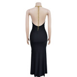 EVE Sexy Solid Backless Halter Maxi Dress BY-C6636