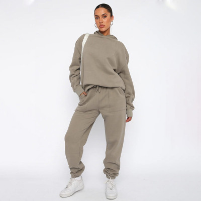 EVE Solid Color Hooded Sweatshirts Two Piece Pants Set SSNF-211337