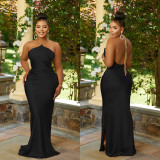 EVE Sexy Solid Backless Halter Maxi Dress BY-C6636