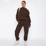 EVE Solid Color Hooded Sweatshirts Two Piece Pants Set SSNF-211337