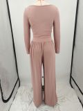 EVE Solid Color Knit Tie Up Loose Two Piece Pants Set YIM-358