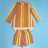 EVE Plus Size Colorful Print Long Sleeve Shirt Two Piece Shorts Set NY-K2799