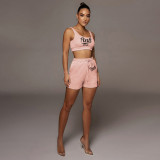 EVE PINK Letter Print Tank Tops And Shorts Sport Suit CQF-S955