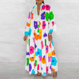 EVE Plus Size Colorful Print Patchwork Big Swing Maxi Dress NY-10561