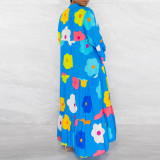 EVE Plus Size Colorful Print Patchwork Big Swing Maxi Dress NY-10561