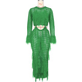 EVE Hollow Out Fringe Handmade Knitted Beach Maxi Dress ZSD-Z0288