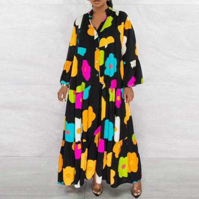 EVE Plus Size Colorful Print Patchwork Big Swing Maxi Dress NY-10561