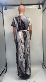 EVE Short Sleeve Print Press Pleated Maxi Dress(With Waist Belt) GDNY-D2237
