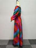 EVE Plus Size One Shoulder Long Sleeve Print Maxi Dress NY-10575