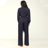 EVE Solid Pleated Long Sleeve Two Piece Pants Set(With Waist Belt) MIL-L514