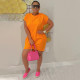 EVE Solid Color Short Sleeve Irregular Dress HNIF-TK001