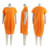 EVE Solid Color Short Sleeve Irregular Dress HNIF-TK001
