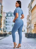 EVE Fashion Short Sleeve Denim Tight Jumpsuit LX-3552