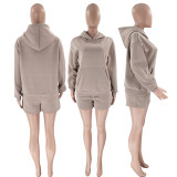 EVE Solid Color Long Sleeve Hooded Sweatshirt Two Piece Shorts Set SSNF-211336