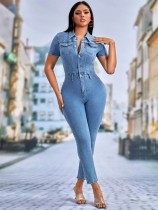 EVE Fashion Short Sleeve Denim Tight Jumpsuit LX-3552