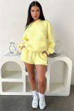 EVE Solid Color Long Sleeve Hooded Sweatshirt Two Piece Shorts Set SSNF-211336