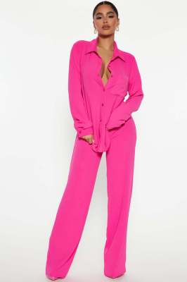 EVE Long Sleeve Solid Color Shirt Two Piece Pants Set YD-8765-B2