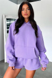 EVE Solid Color Long Sleeve Hooded Sweatshirt Two Piece Shorts Set SSNF-211336