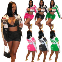 EVE Biker Baseball Short Jacket Two Piece Skirt Set YNSF-2612