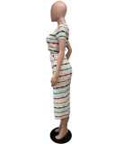 EVE Colorful Stripe Knit Slit Skirts Two Piece Set QXTF-8209