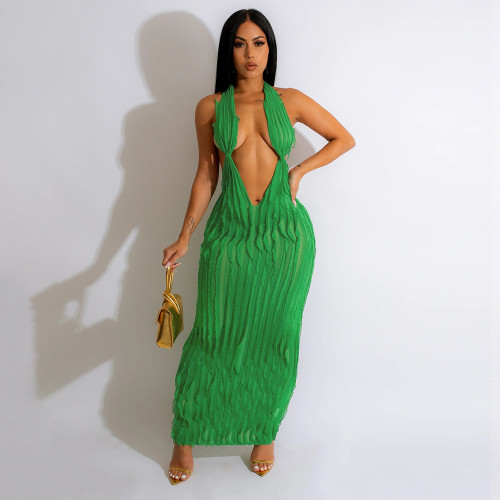 EVE Sexy Halter Backless V Neck Maxi Dress CYA-900706