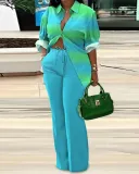 EVE Fashion Print Long Sleeve Shirt Two Piece Pants Set GSRX-9073