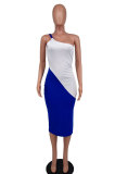 EVE Sexy Single Shoulder Contrast Color Midi Dress XHXF-379