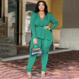 EVE Plus Size Solid Deep V Neck Two Piece Pants Set NNWF-N7916
