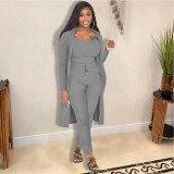 EVE Plus Size Solid Ribbed Cami Top+Pants+Long Cloak 3 Piece Sets JRF-3704