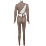 EVE Sexy Hollow Out Tie Up Casual Long Sleeve Jumpsuit XEF-32943