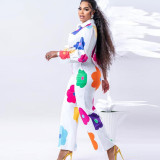 EVE Plus Size Colorful Print Long Sleeve Shirt And Pants Two Piece Set NY-10558