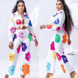 EVE Plus Size Colorful Print Long Sleeve Shirt And Pants Two Piece Set NY-10558