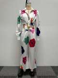 EVE Plus Size Colorful Print Long Sleeve Shirt And Pants Two Piece Set NY-10558