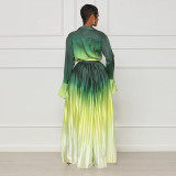 EVE Gradient Color Flare Sleeve Pleated Wide Leg Pants Set YF-10598