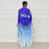 EVE Gradient Color Flare Sleeve Pleated Wide Leg Pants Set YF-10598